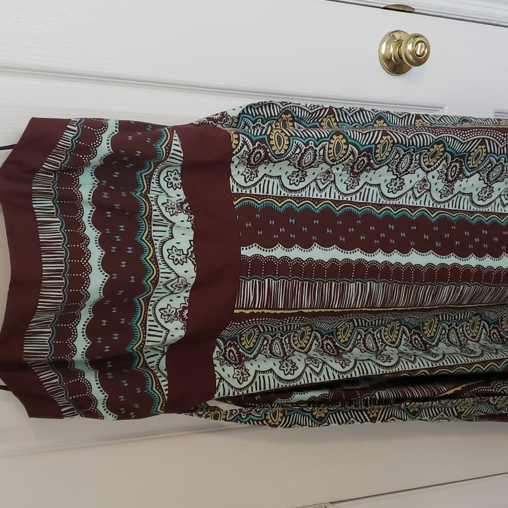 Brown and turquoise midi dress